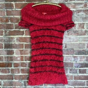 Y2K egirl Emo red black fuzzy striped dress Off the shoulder Cowl neck size sm